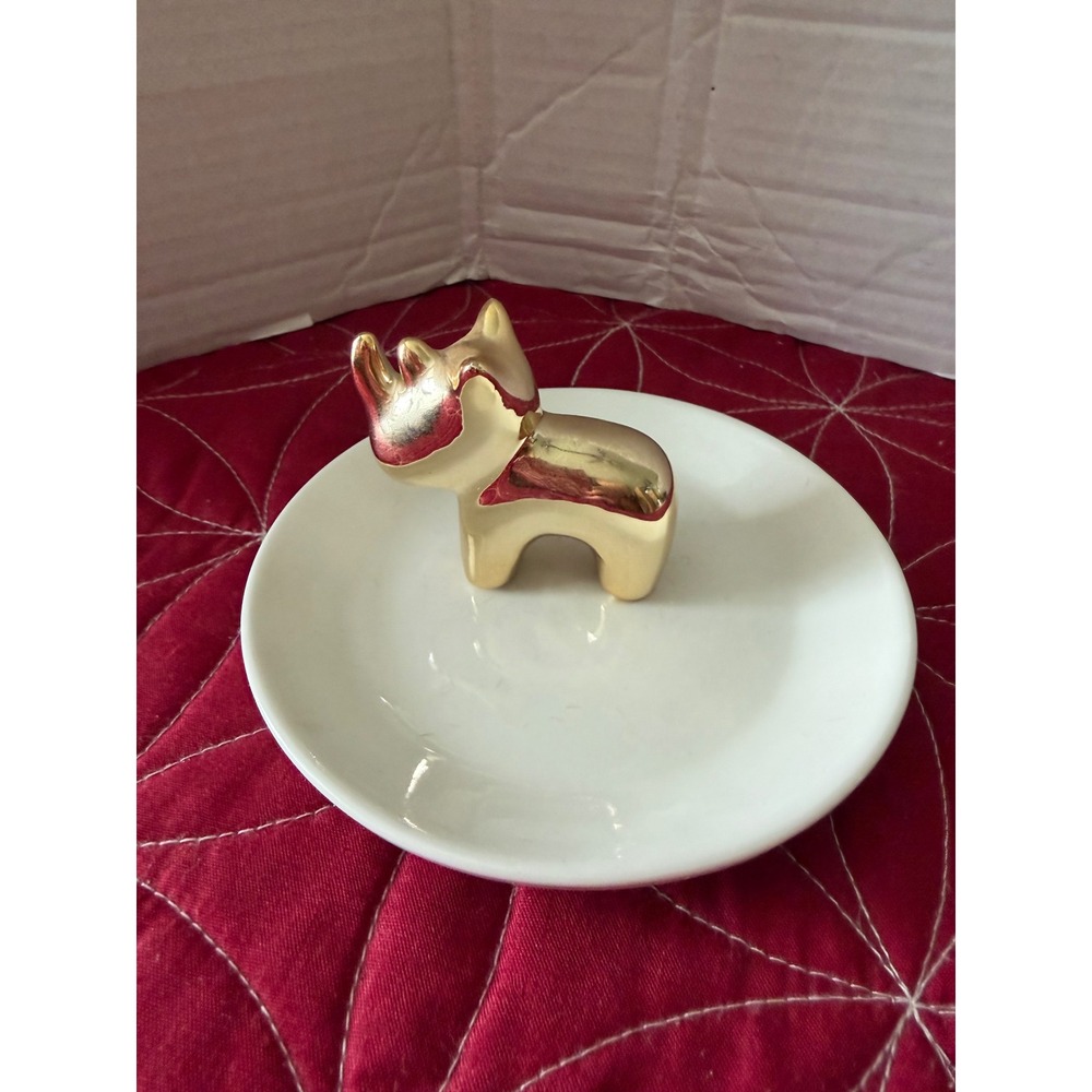 Isaac Mizrahi Gold Rhinoceros Ceramic Jewelry Trinket Dish Ring Holder CR71-RH-G